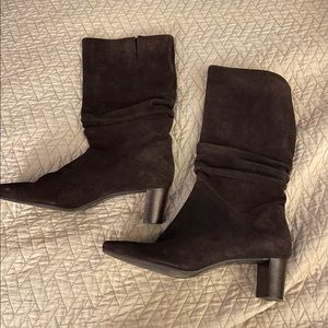 Brown leather suede slouchy brown boots